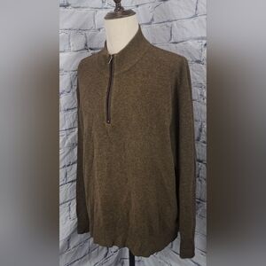 Orvis Men's Half Zip Sweater 100% Wool Green Speckled Suede Y2K VIntage  XXL 2XL
